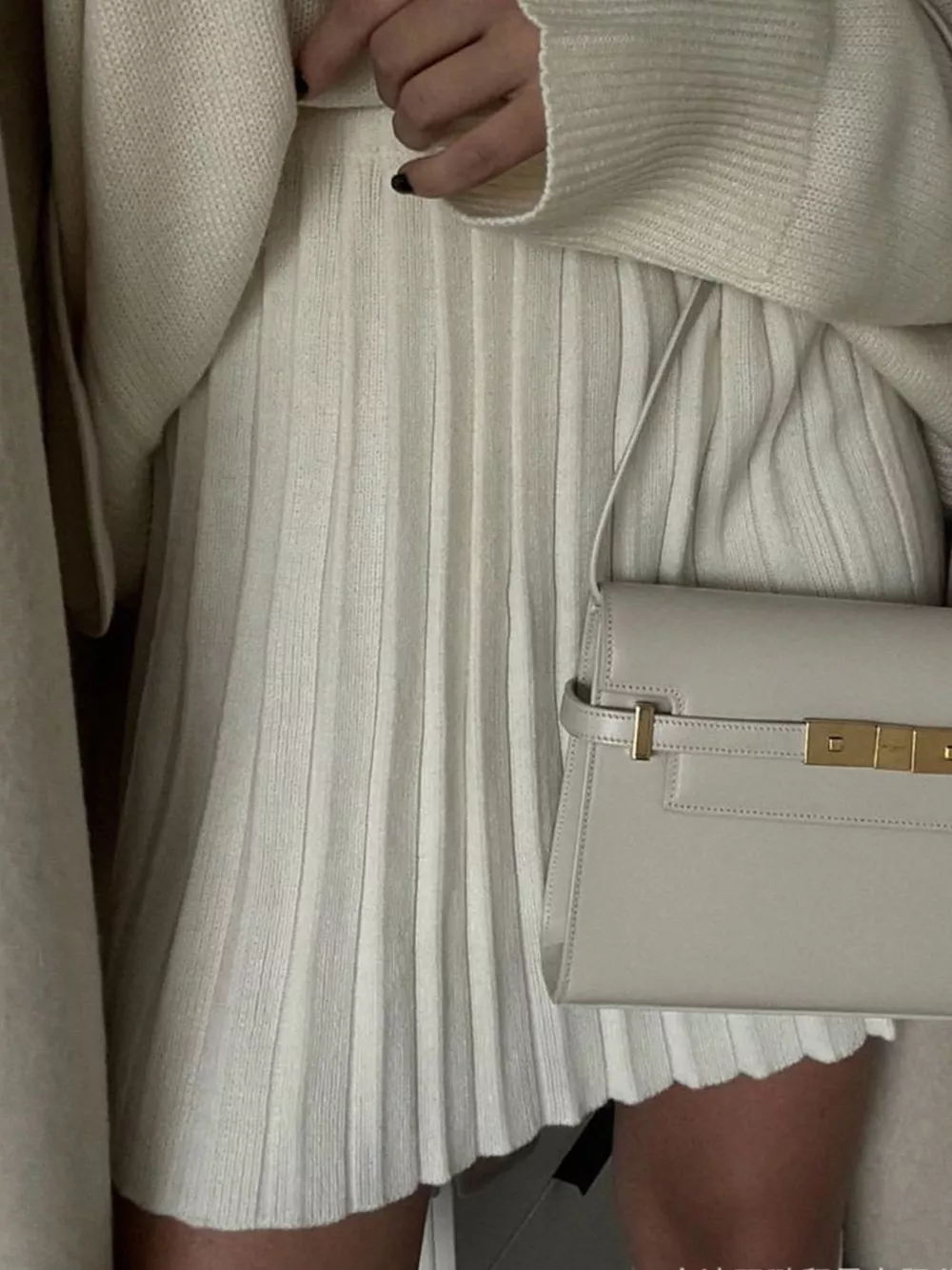 Round Neck Top and Pleated Skirt Sweater Set, image 7