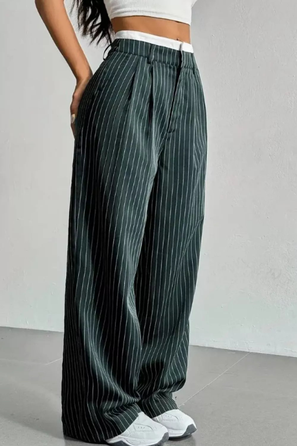 High-Waisted Pinstripe Wide-Leg Pants, image 3