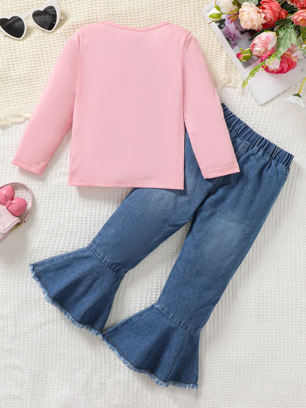 Children's Round Neck Graphic Top and Pants Set, image 2