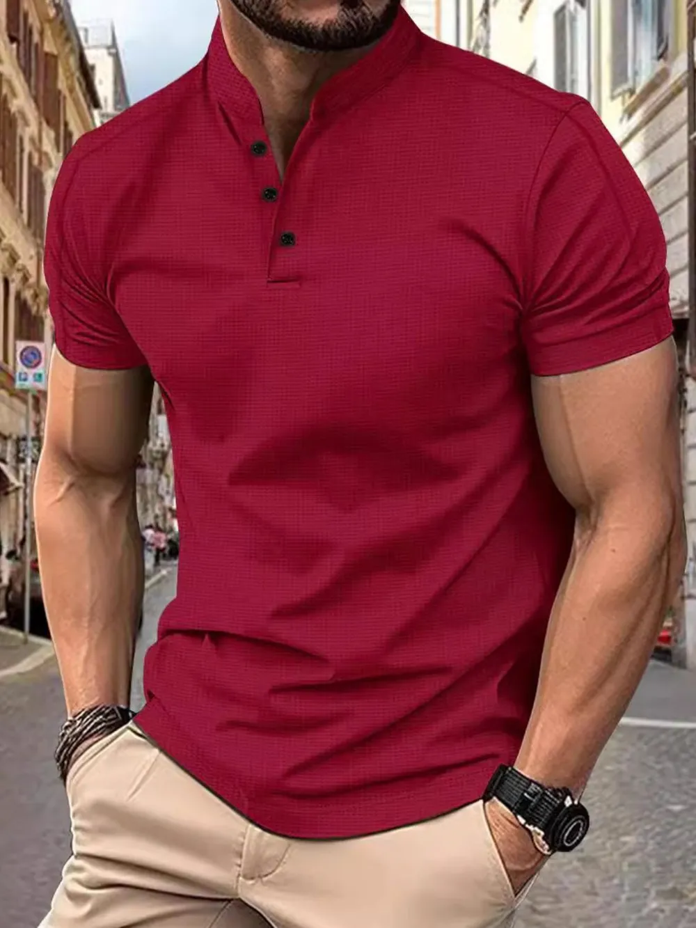 Men's Full Size Button Detail Short Sleeve Polo Plus Size, image 3