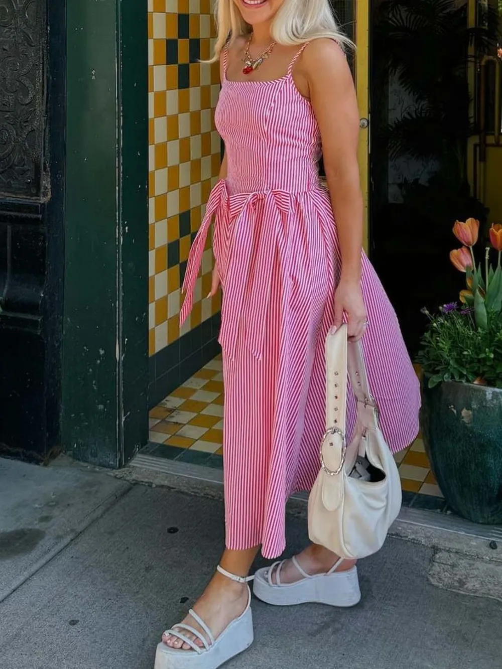 Bow Detail Midi Cami Dress, image 5