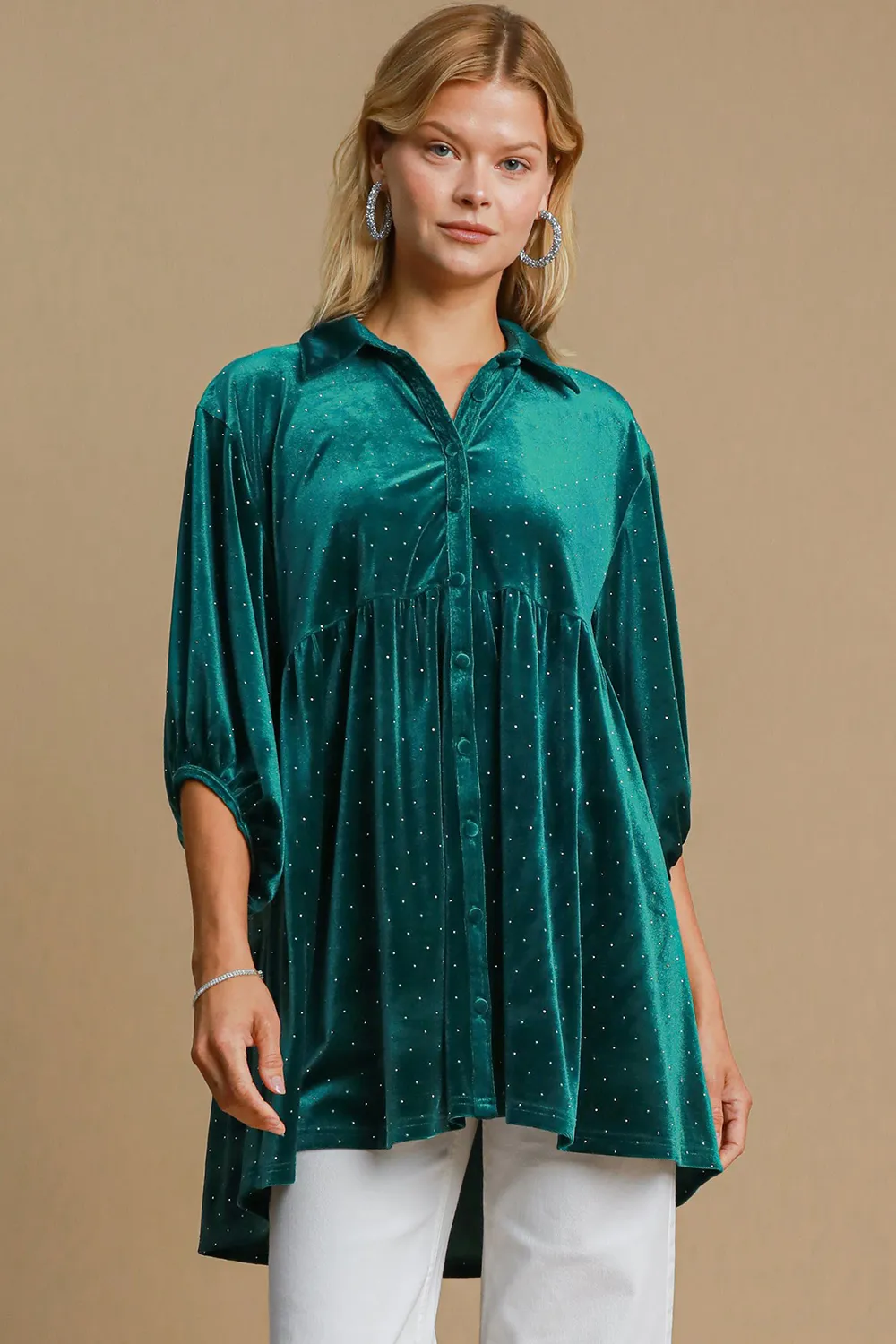 Full Size Polka Dot Collared Neck Button Up Shirt