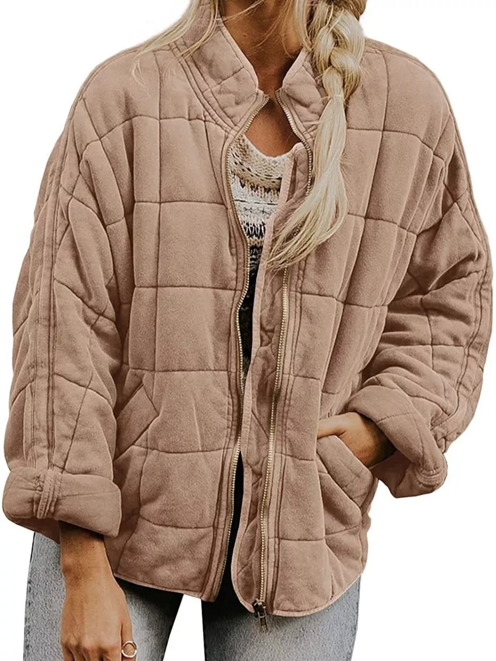 Full Size Zip Up Quilted Bomber Jacket Plus Size, image 10