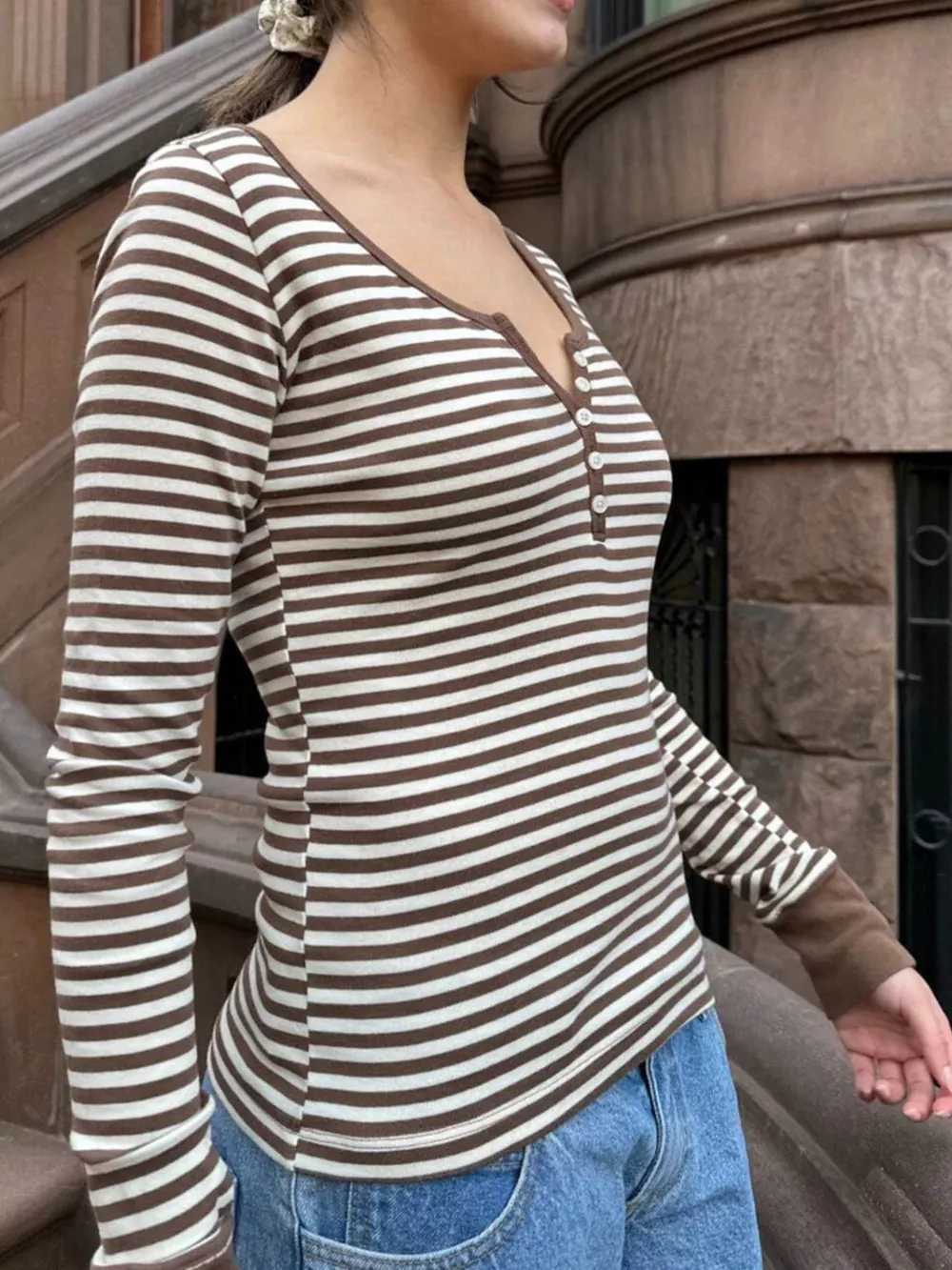 Striped Long Sleeve Henley T-Shirt, image 2