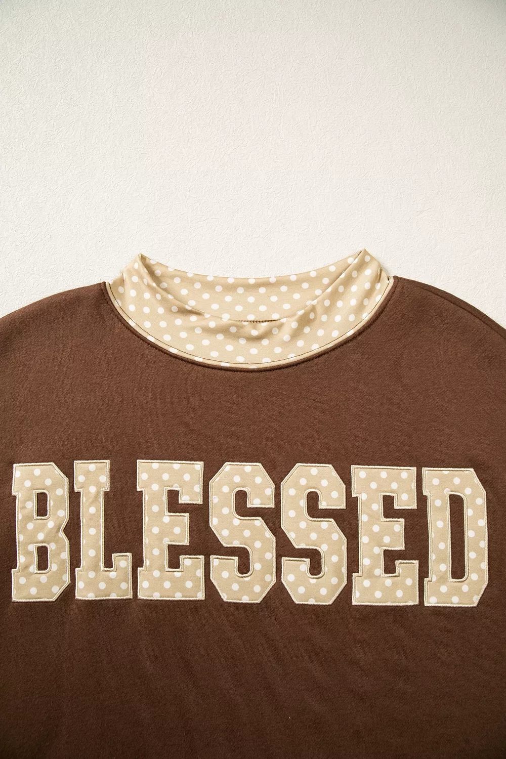 Polka Dot Trim High Neck BLESSED Letter Graphic Baggy Sweatshirt, image 4