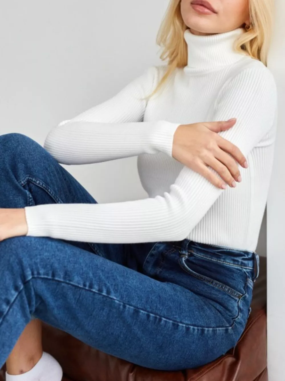 Full Size Ribbed Knit Turtleneck Sweater Plus Size, image 2
