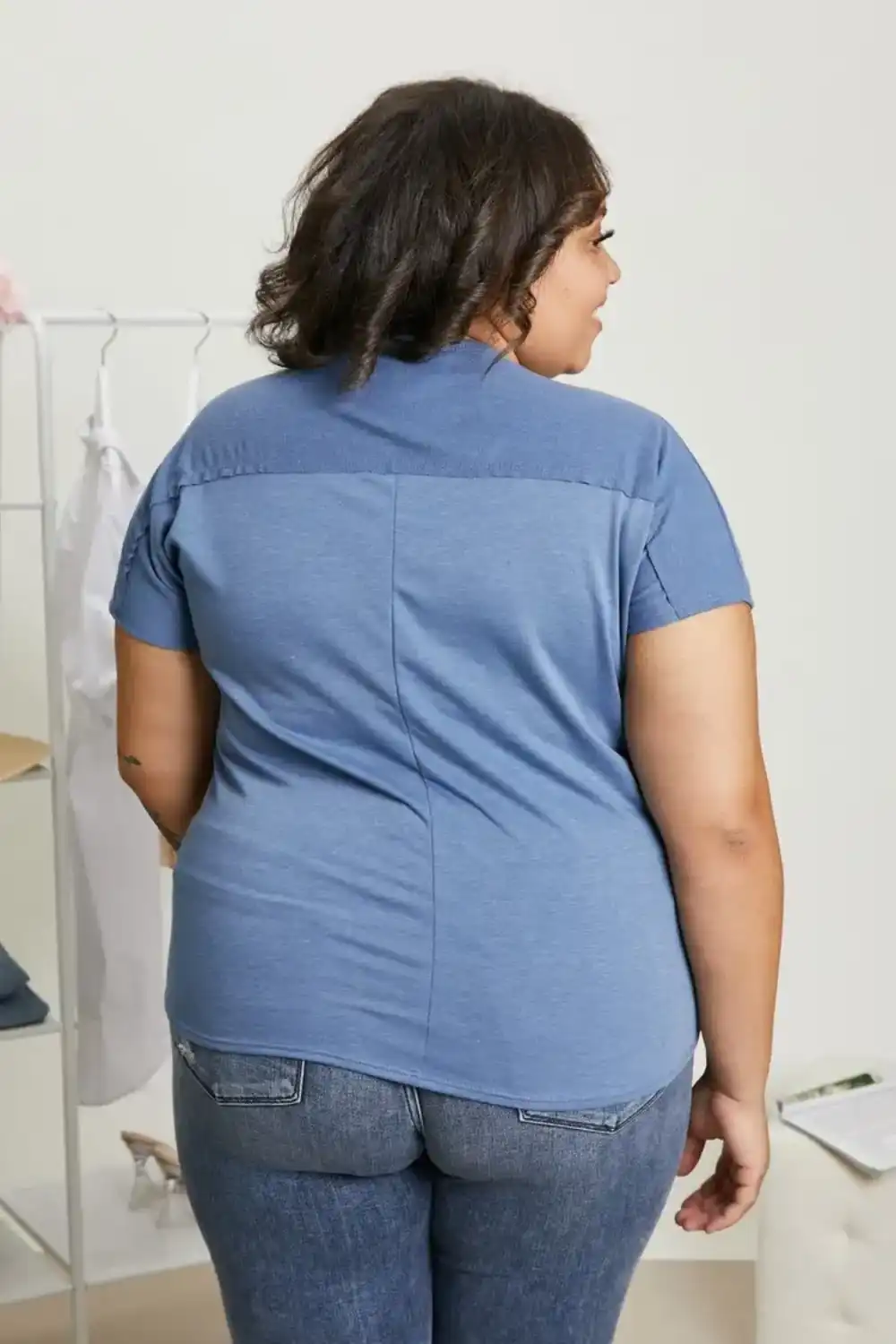 Full Size Exposed Seam Round Neck Short Sleeve T-Shirt, image 2