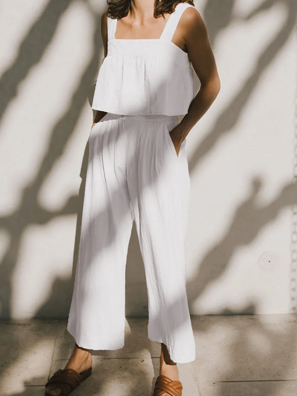 Square Neck Wide Strap Top and Pants Set, image 4