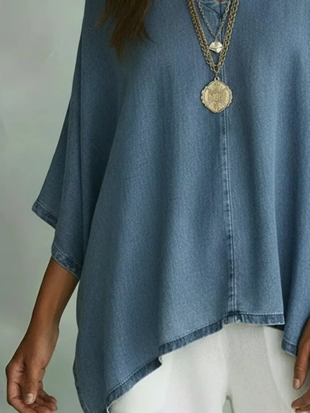 V-Neck Batwing Sleeve T-Shirt, image 2
