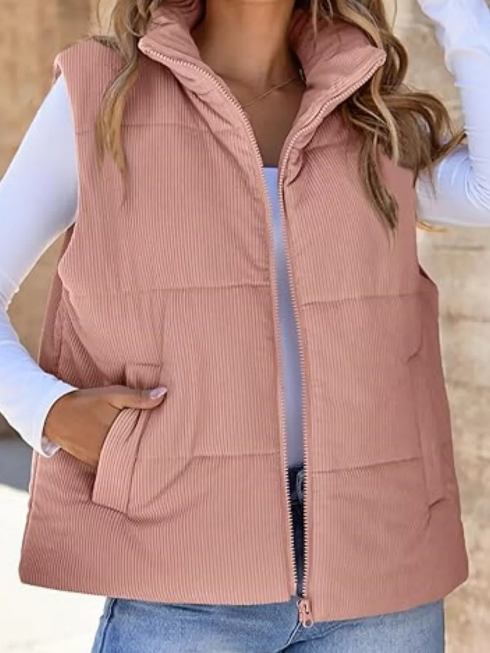 Corduroy Zip Up Vest Coat, image 13