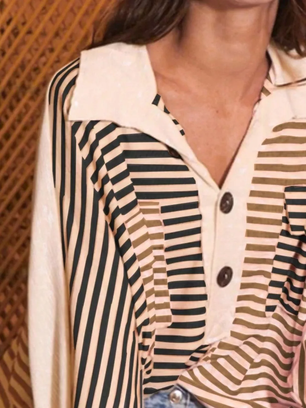 Striped Oversized Half Button Sweatshirt, image 5