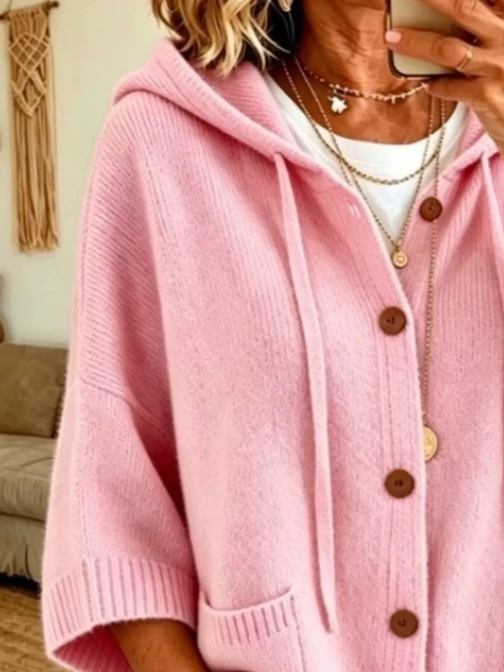 Hooded Button-Down Knit Cardigan, image 13