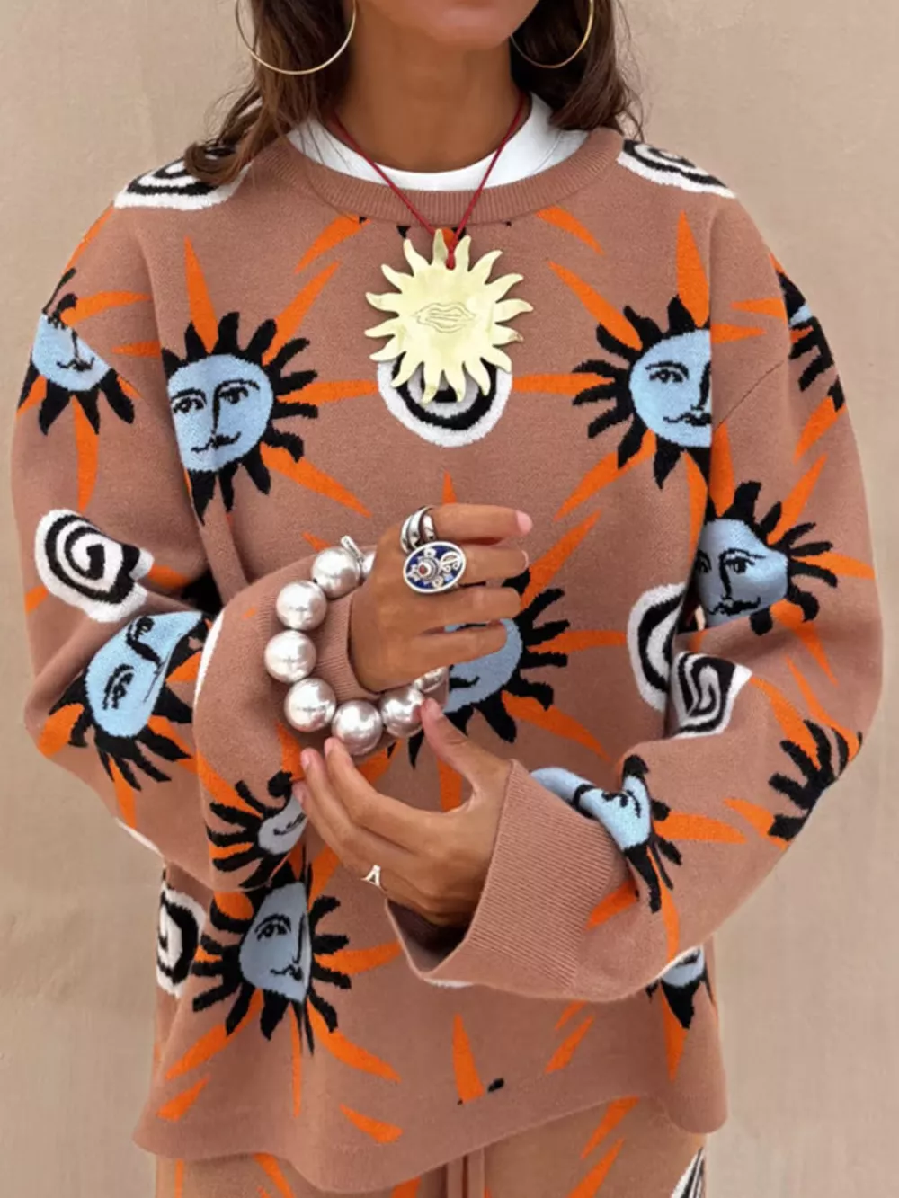 Sun Graphic Top & Cardigan and Pants 3-Piece Sweater Set, image 5