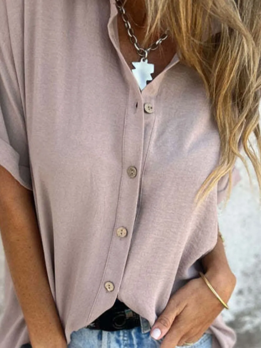Full Size Collared Neck Half Sleeve Shirt Plus Size, image 4