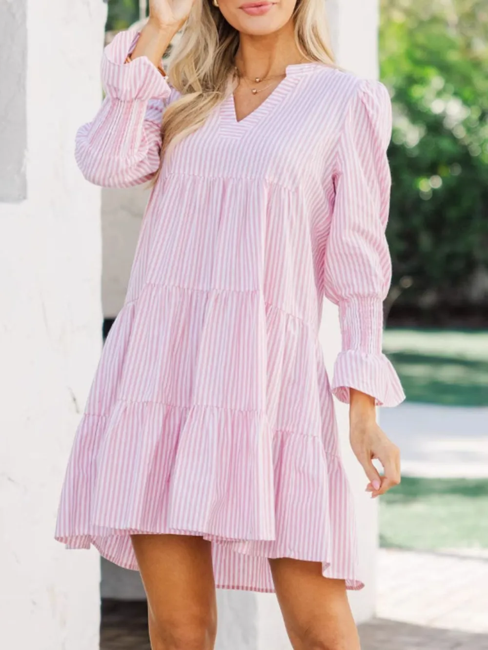 Striped Tiered Flounce Sleeve Shirt Dress, image 7
