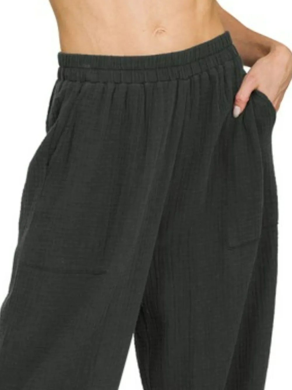 Double Gauze Elastic Band Pants, image 2