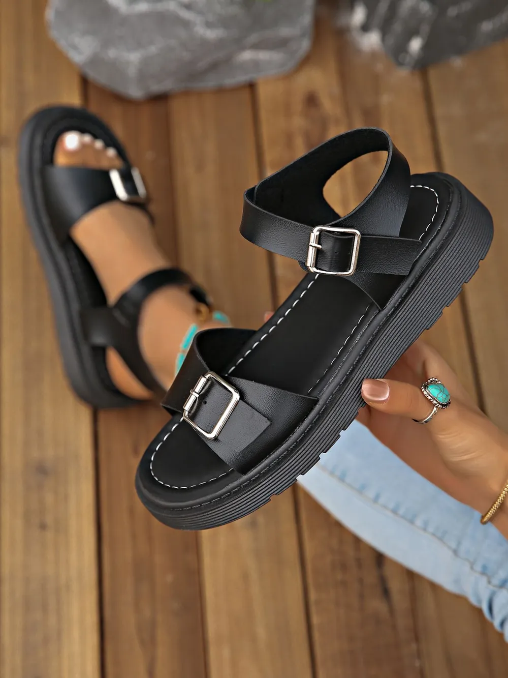 Platform Buckle Strap Sandals, image 2