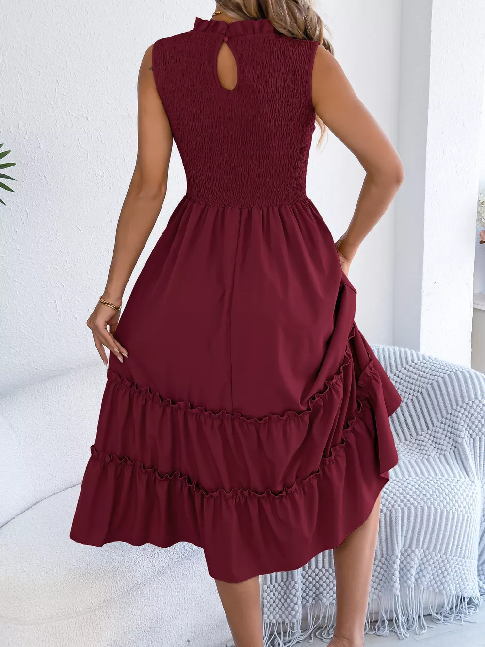Smocked Sleeveless Tiered Dress, image 3