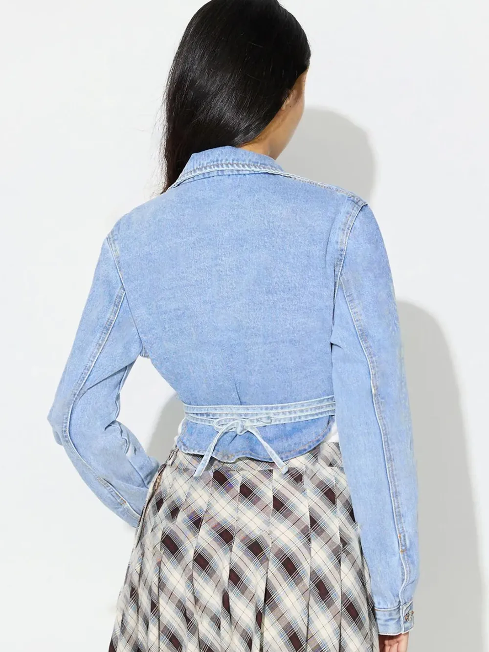 Asymmetric Slit Collared Neck Long Denim Top, image 3