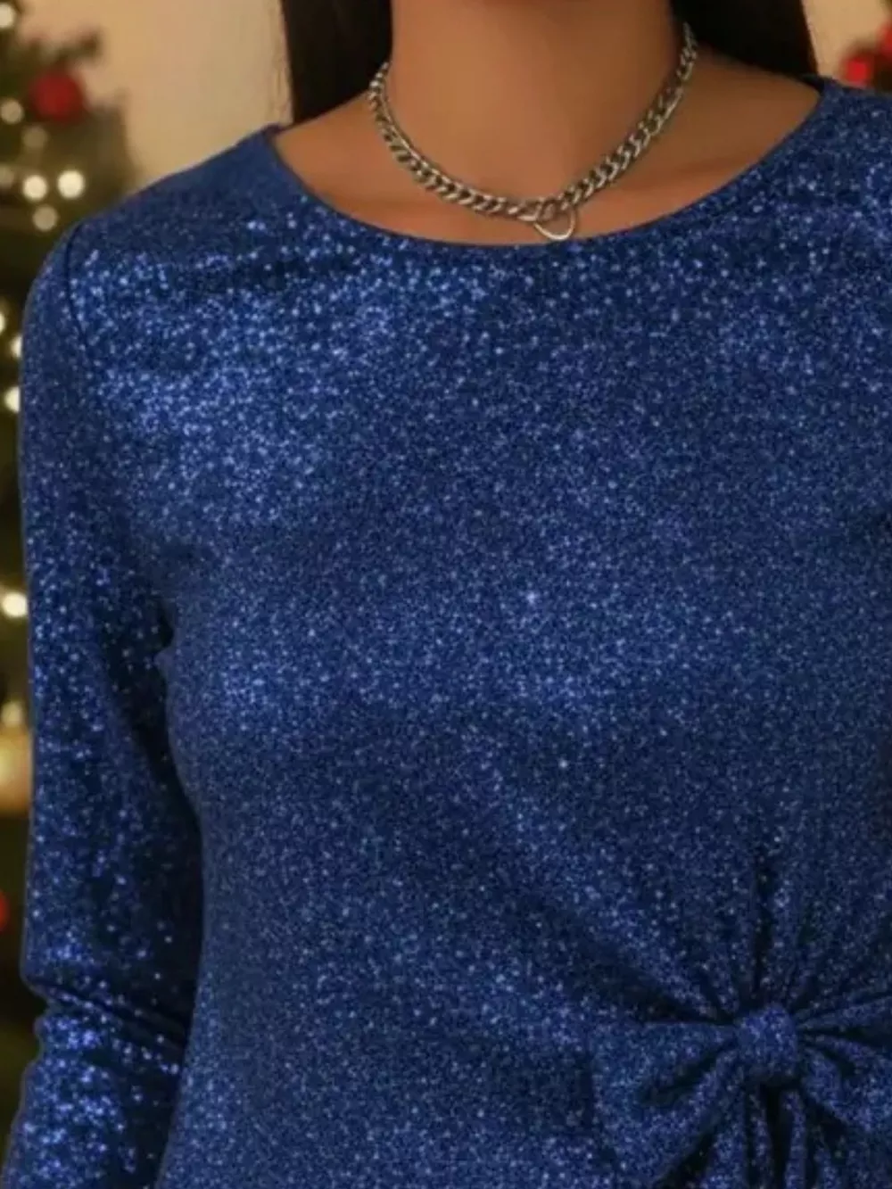 Full Size Sequin Bow-Knot Long Sleeve Top Plus Size, image 3