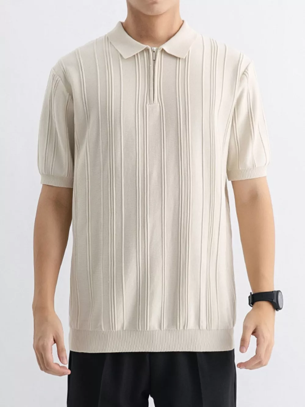 Men's Plus Size Texture Knit Short Sleeve Polo