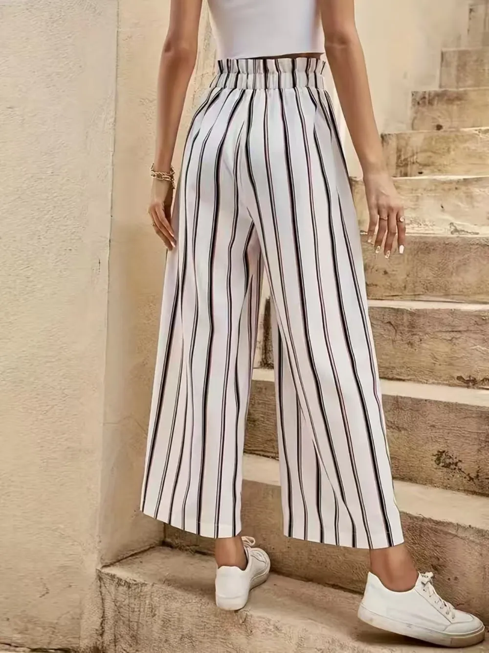 Tied Striped Wide Leg Pants, image 2
