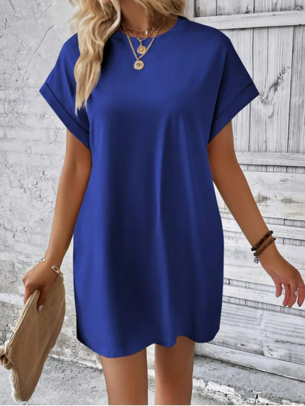 Round Neck Short Sleeve Mini Tee Dress with Pockets, image 4