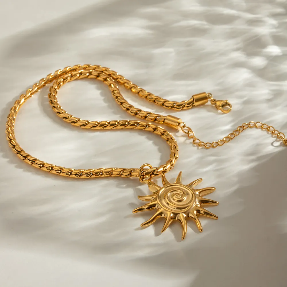 18K Gold-Plated Sun Pendant Necklace, image 3