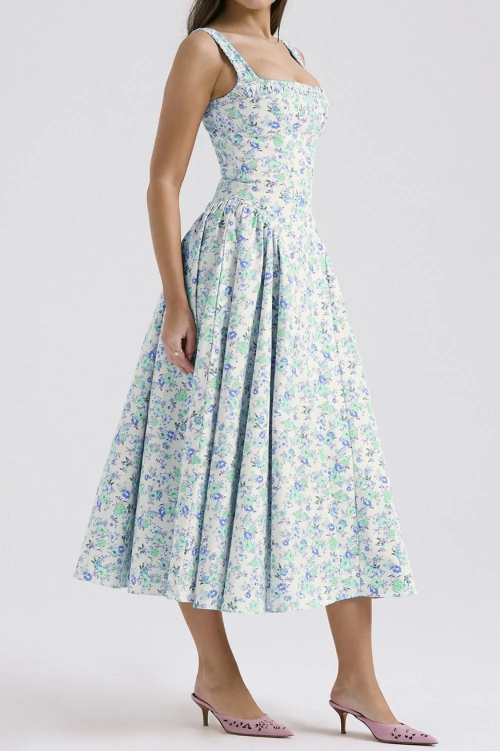 Floral Square Neck Wide Strap Midi Dress, image 2