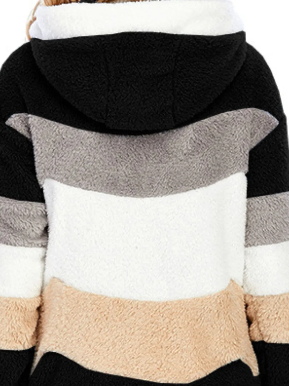 Full Size Drawstring Color Block Zip Up Hooded Outerwear, image 20