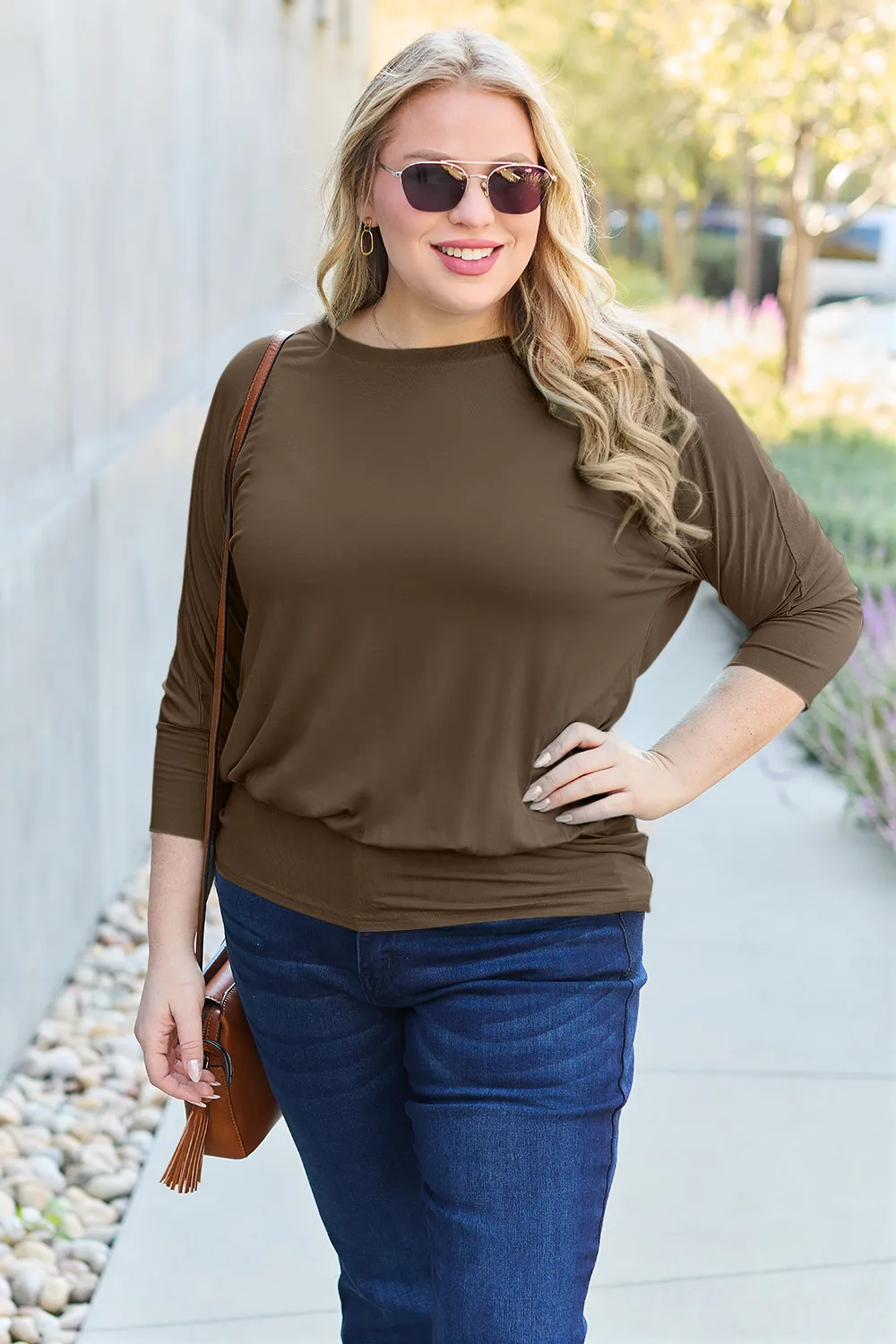Full Size Round Neck Batwing Sleeve Top, image 3