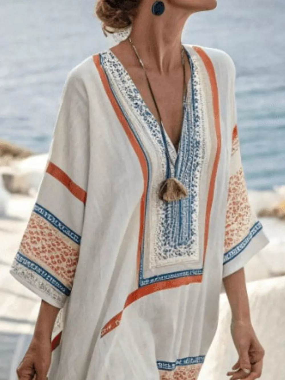 Full Size Printed V-Neck Maxi Dress Plus Size, image 3