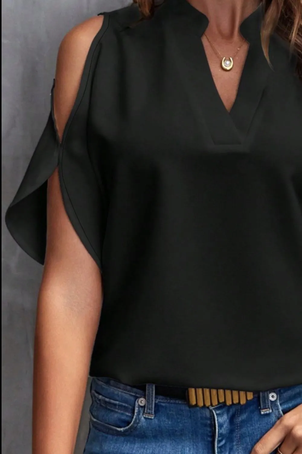 Notched Cold Shoulder Blouse, image 8