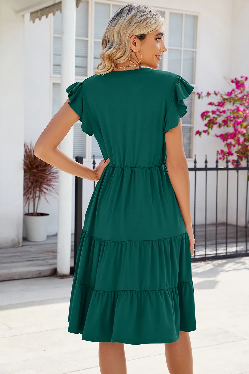 Ruched Notched Cap Sleeve Dress, image 2