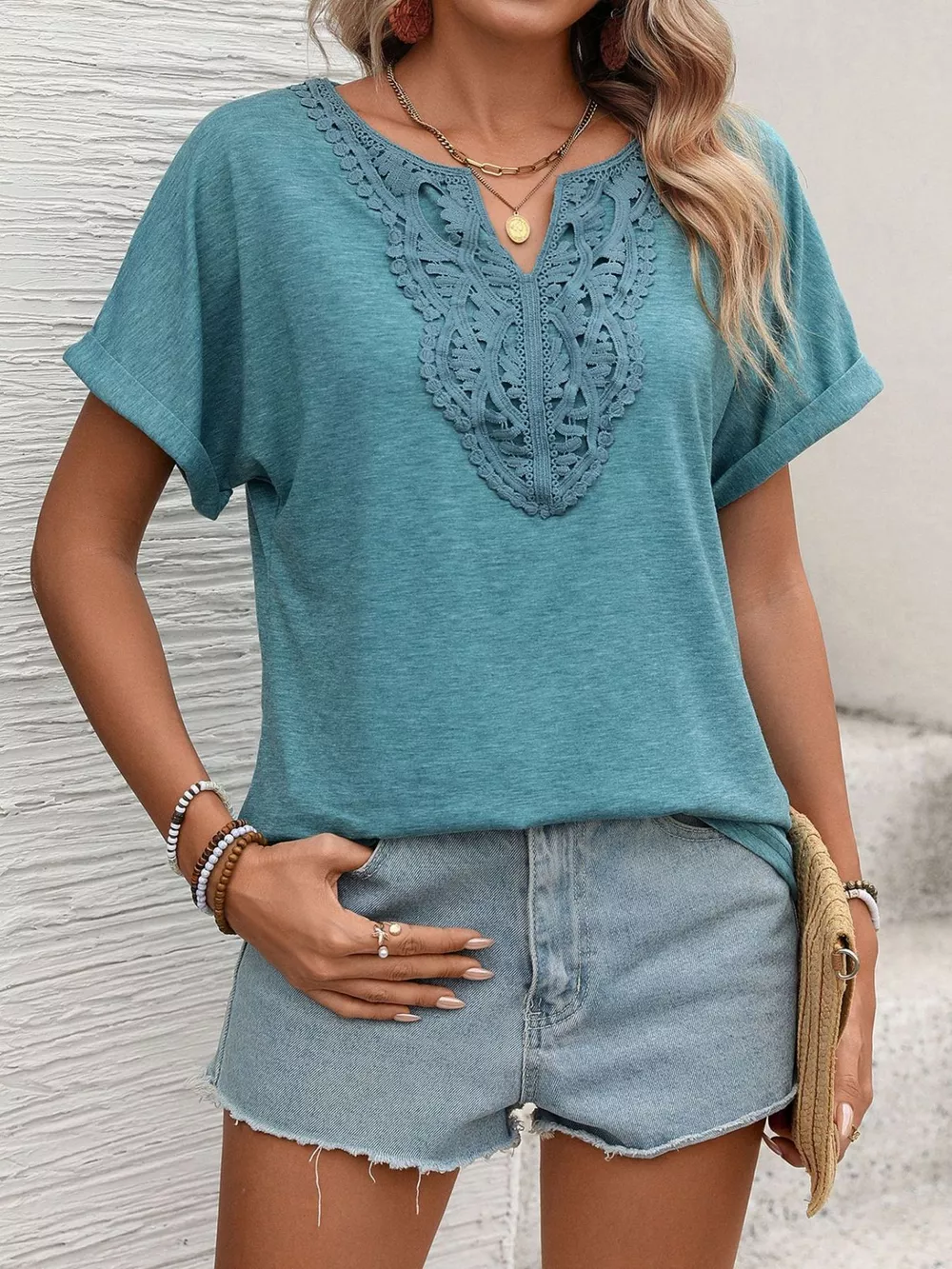 Lace Trim Short Sleeve T-Shirt, image 4