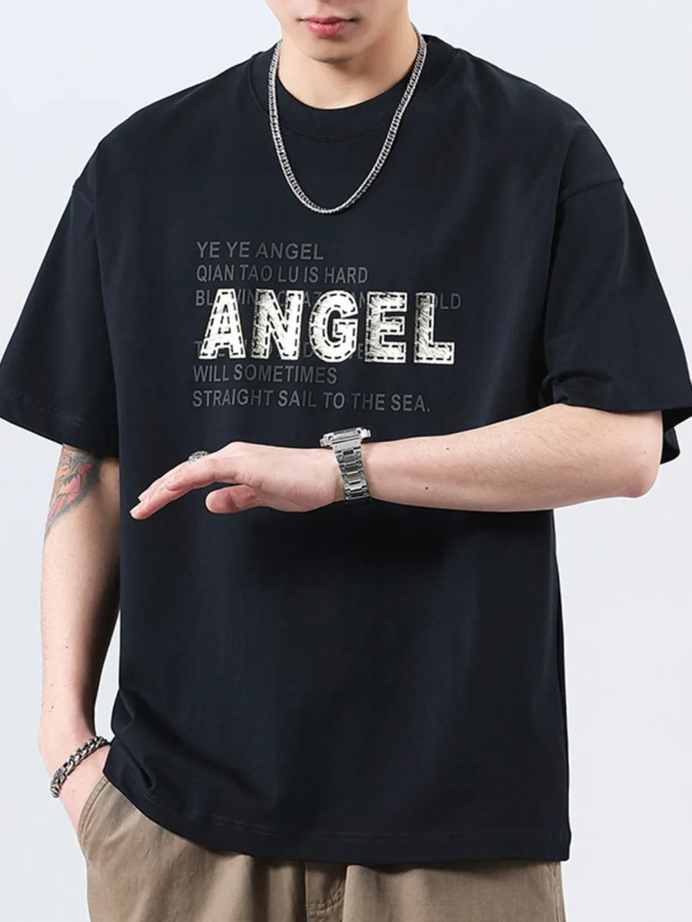 Men's Plus Size Letter Round Neck Short Sleeve T-Shirt