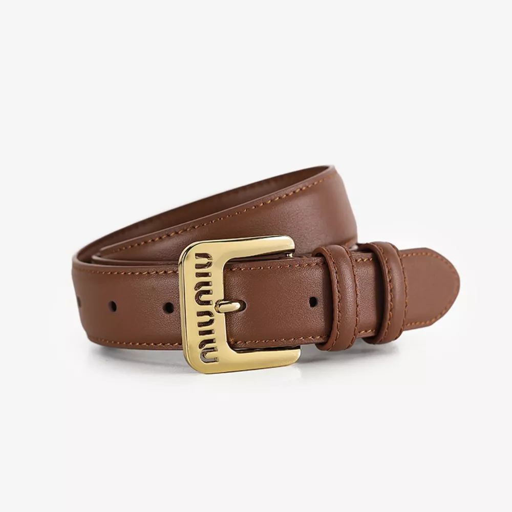Golden Buckle Leather Belt, image 5