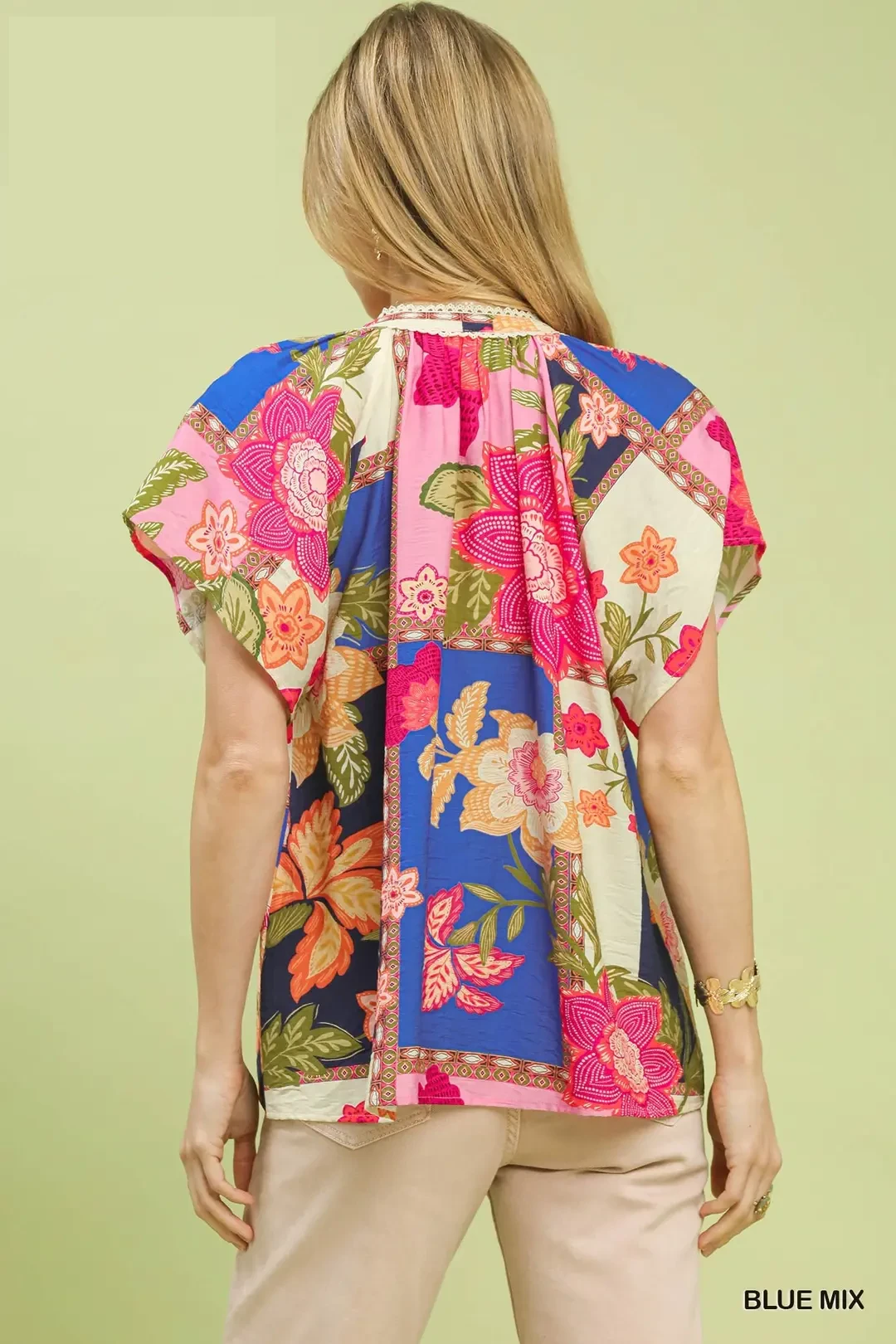 Mix Floral Patchwork Tassel Tie Top, image 3