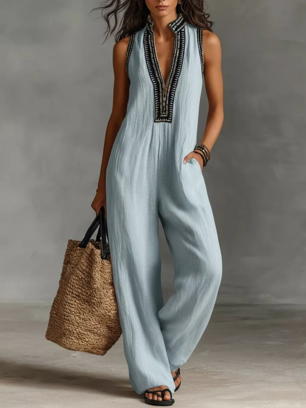 Full Size Sleeveless Wide-Leg Jumpsuit Plus Size, image 5