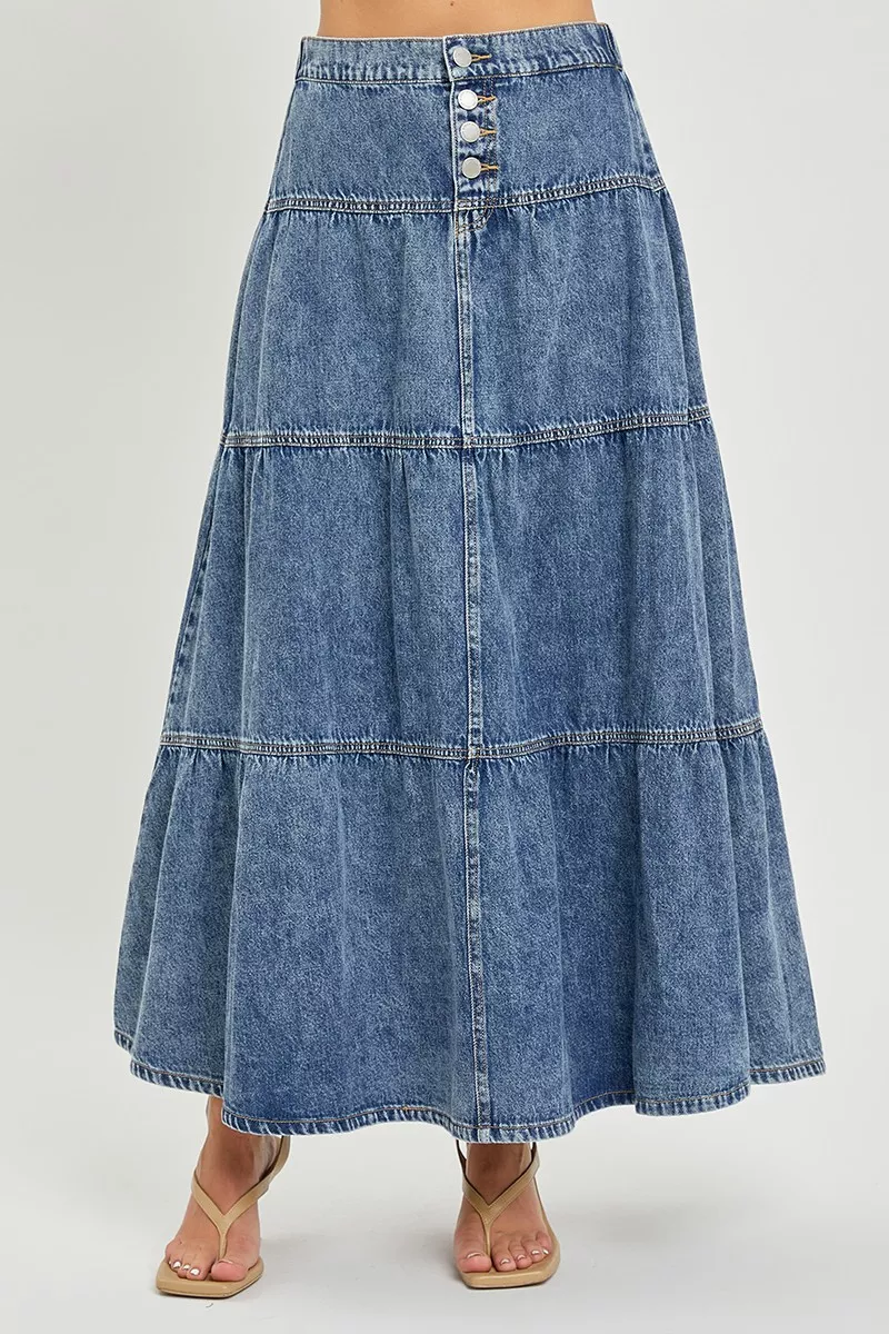High Rise Ruffle Long Skirts