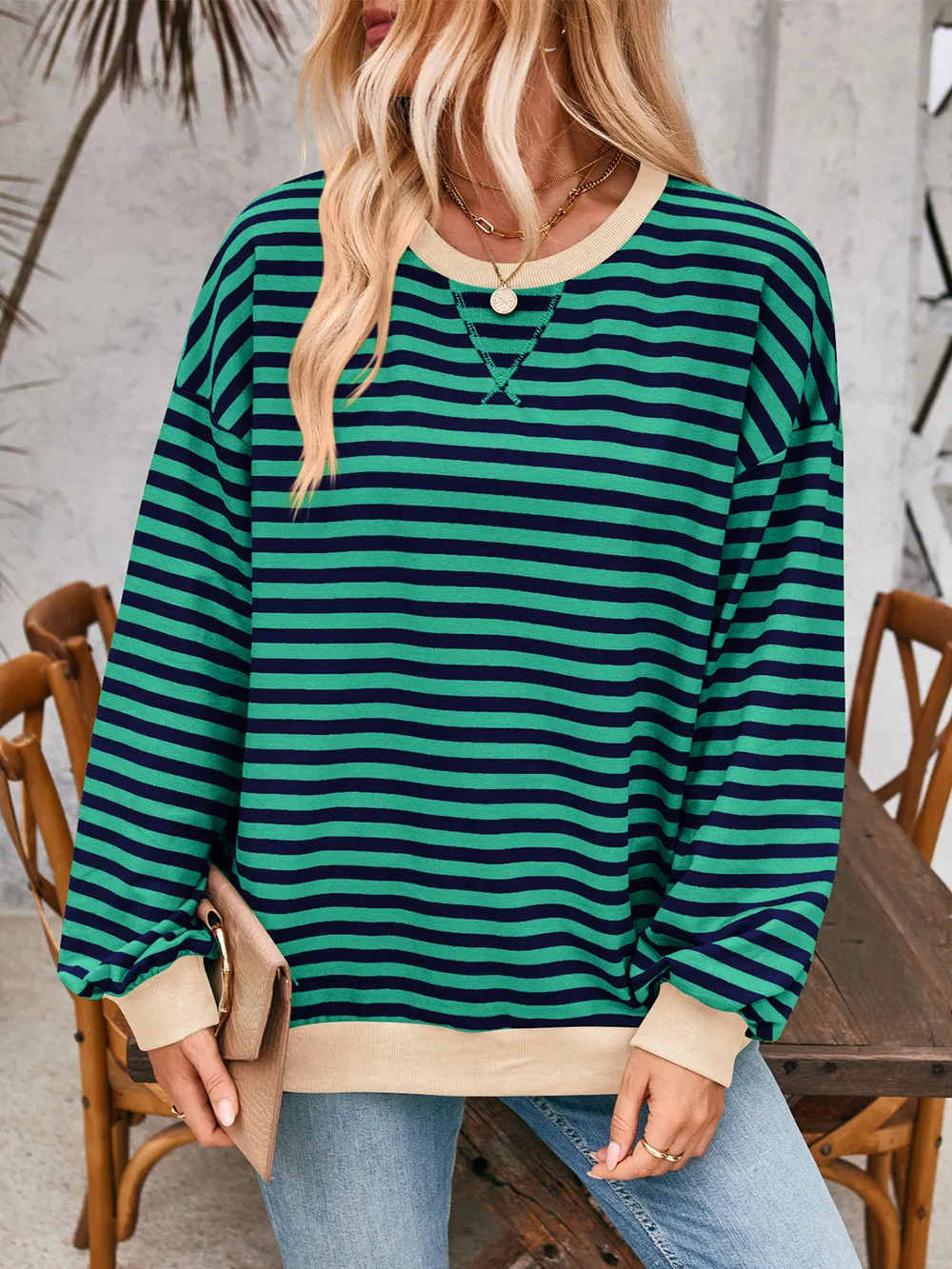 Contrast Striped Long Sleeve Sweatshirt, image 3