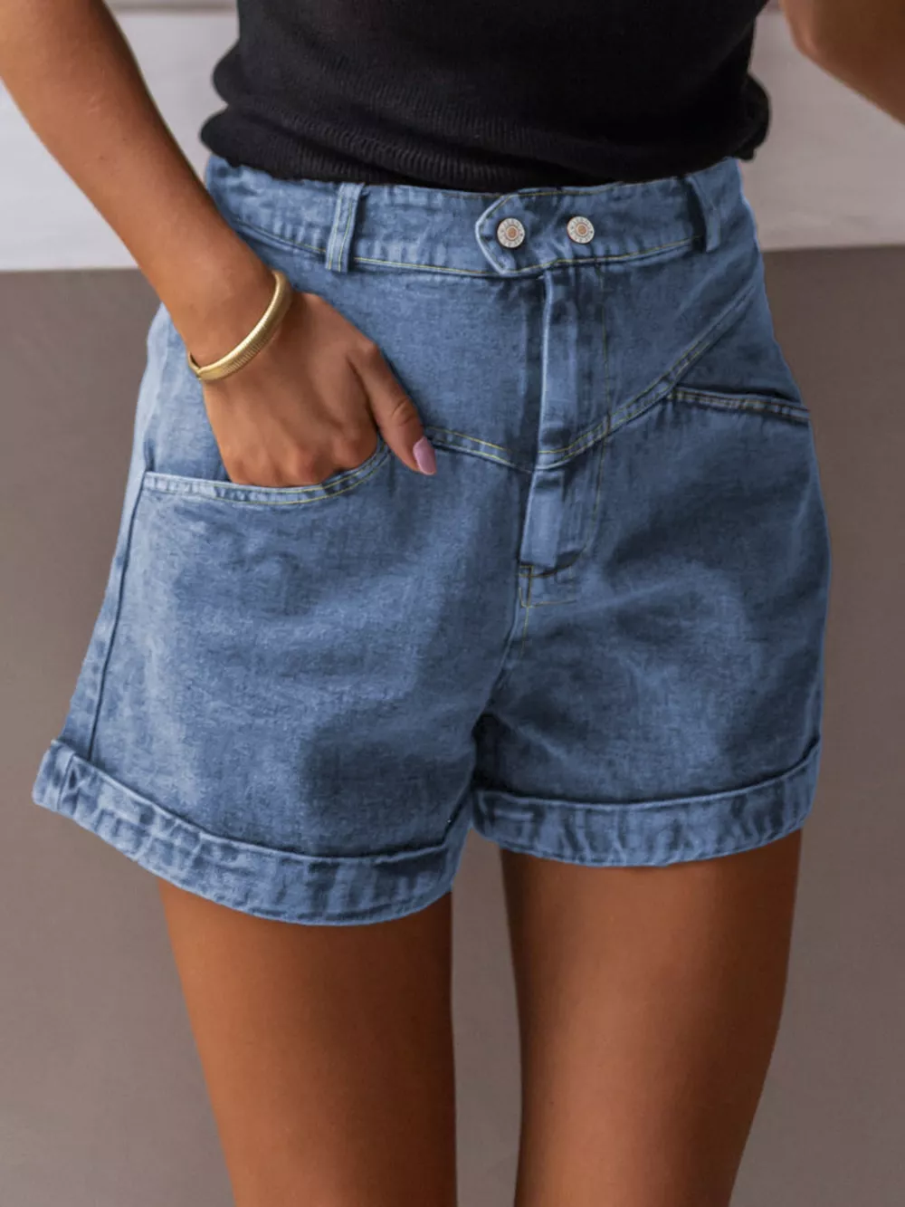 High-Waisted Denim Shorts, image 3