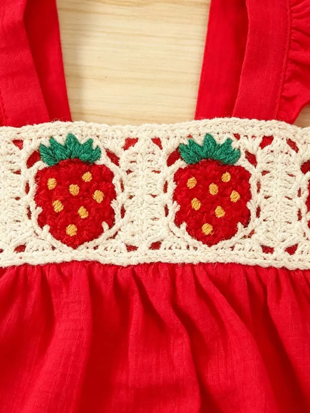 Children's Strawberry Crochet Trimmed Top and Denim Shorts Set, image 4