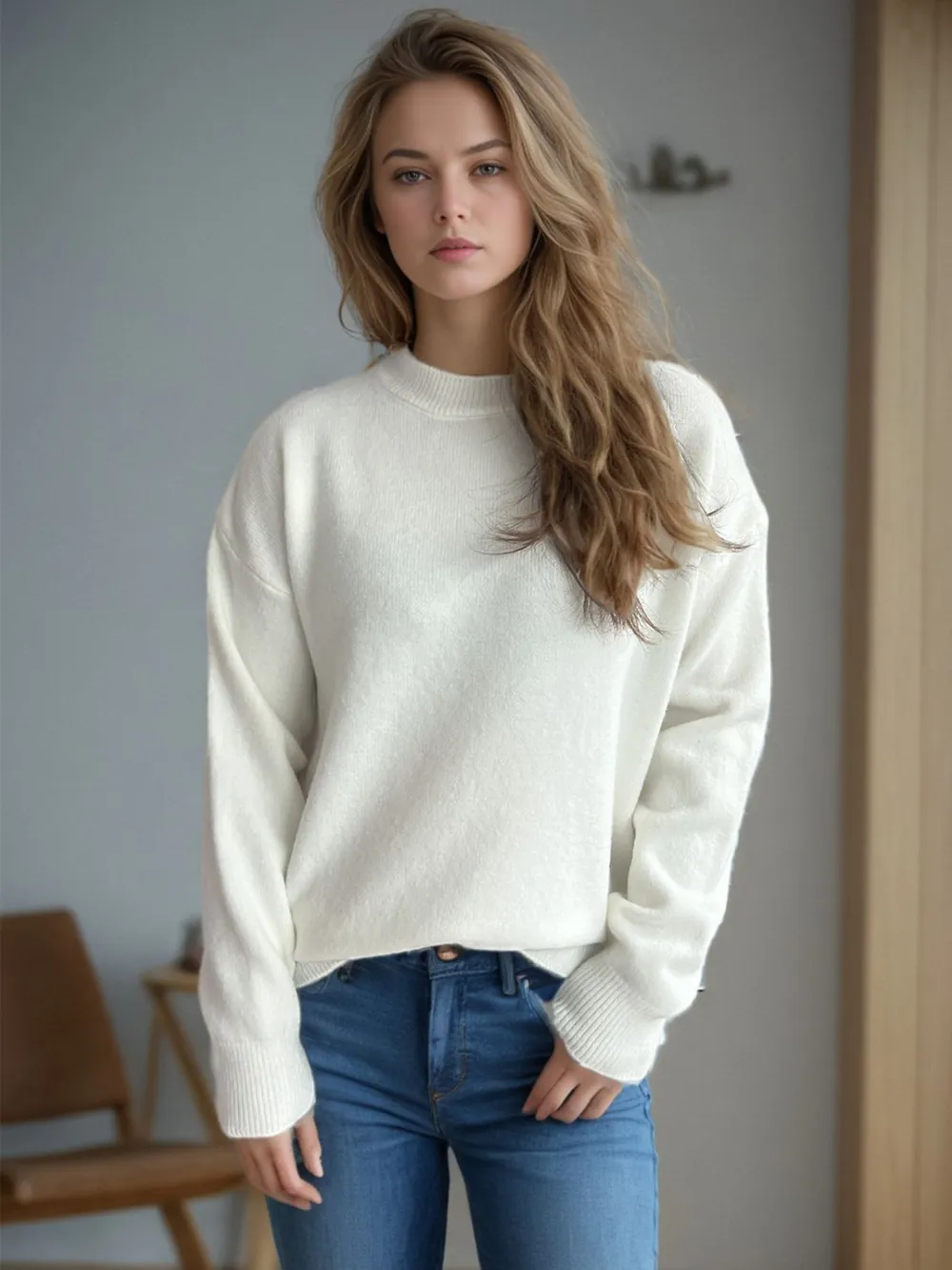 Round Neck Drop Shoulder Long Sleeve Sweater, image 9