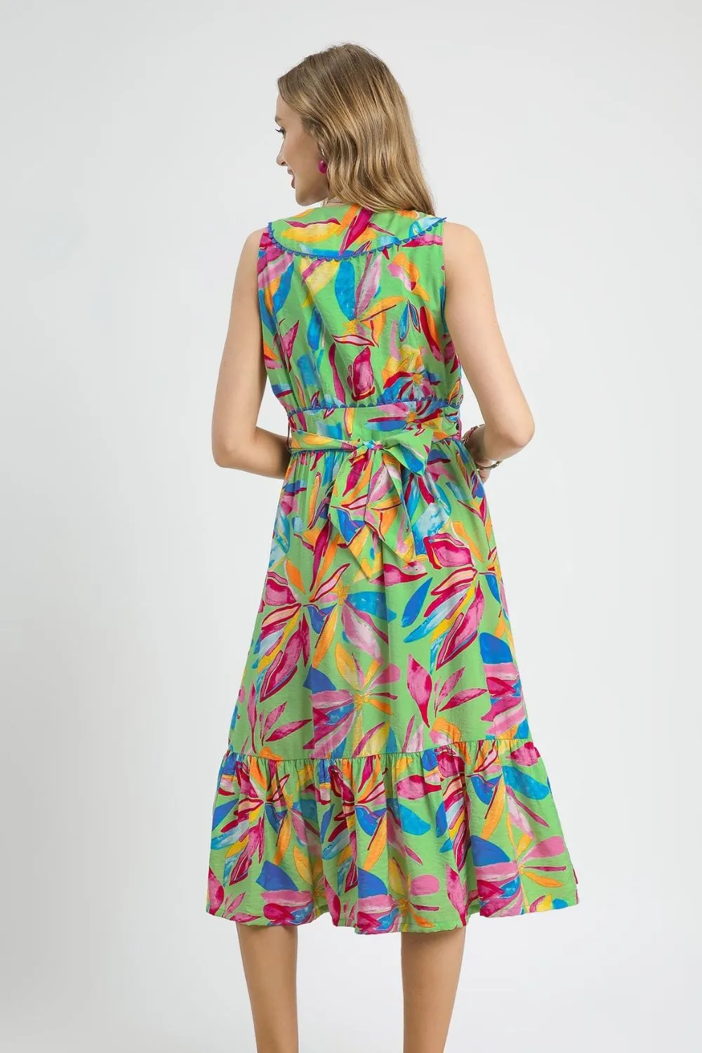 Ruffled Hem Printed Sleeveless Midi Dress, image 3