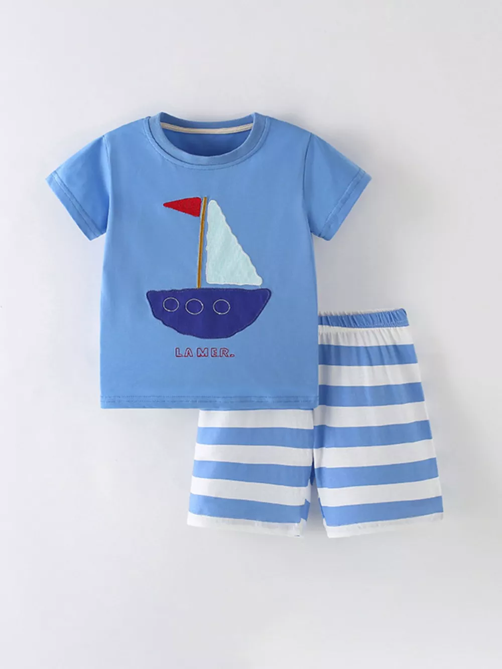 Children's Sailboat Print Tee and Striped Shorts Set