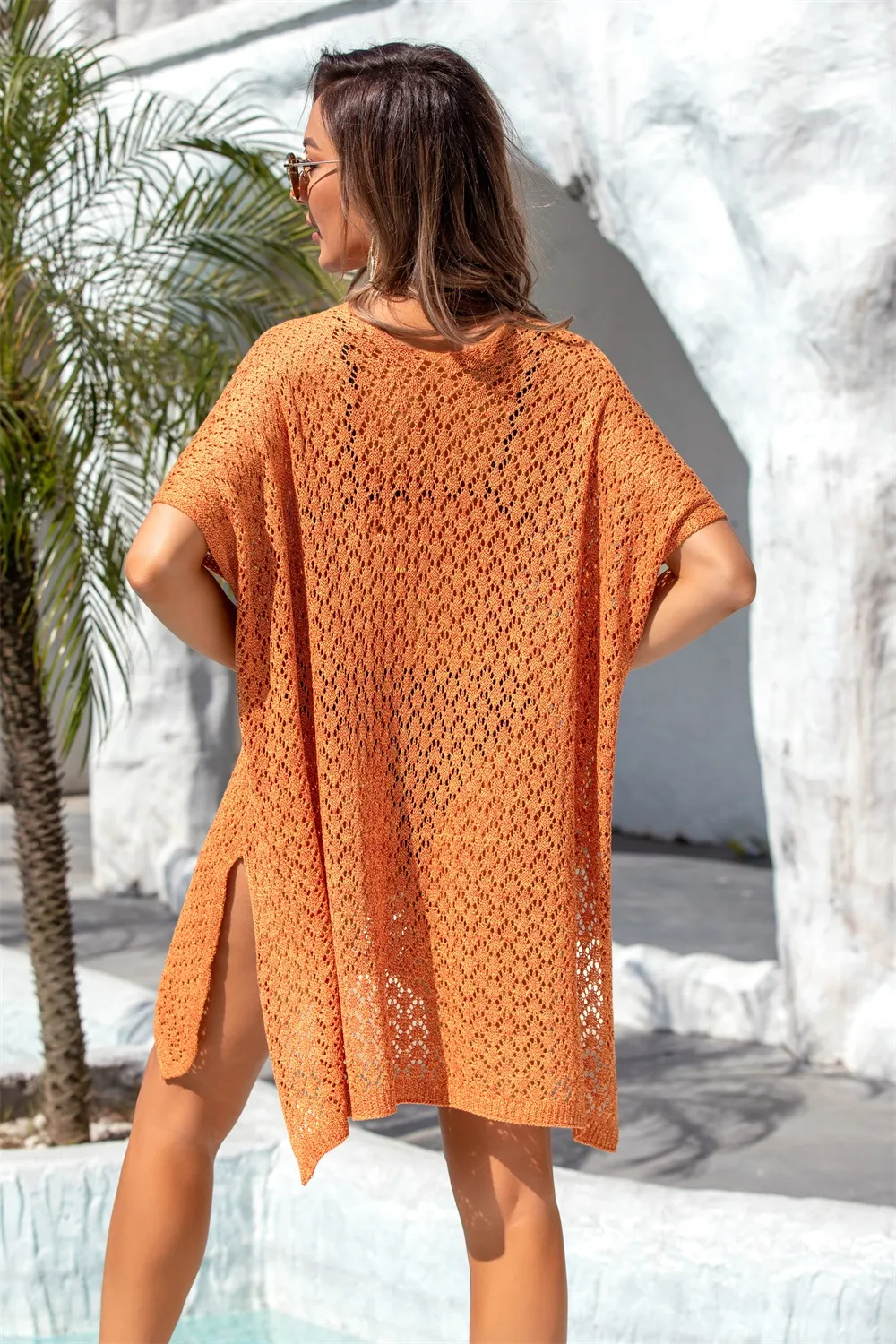 Openwork Slit Scoop Neck Cover Up, image 15