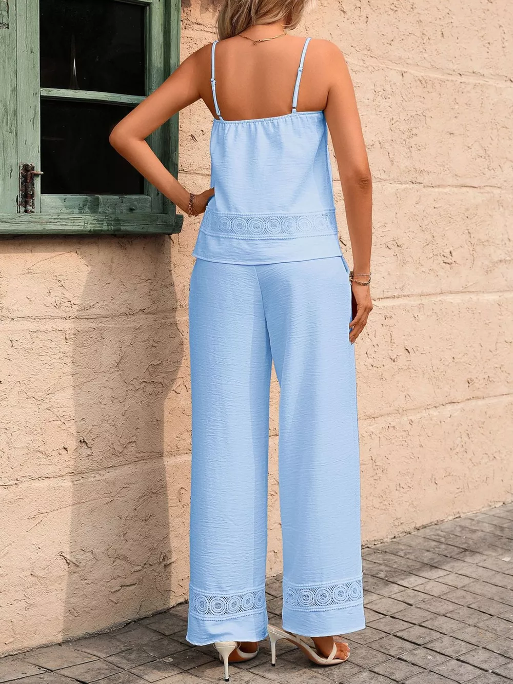 Lace Trim Cami and Wide Leg Pants Set, image 15