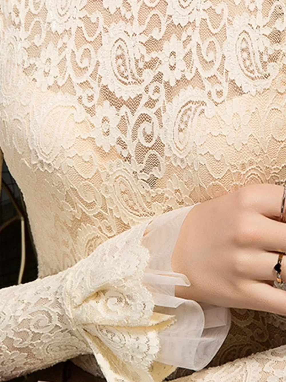 Full Size Lace Mock Neck Long Sleeve Blouse Plus Size, image 9