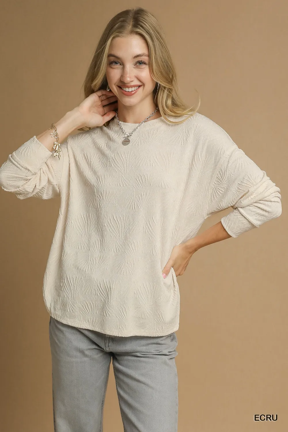 Textured Knit Long Sleeve Top